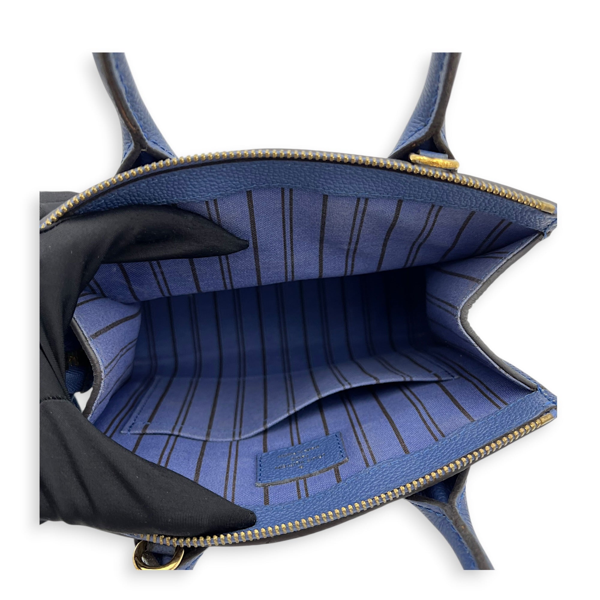 Pont Neuf Mini Blue Top Handle Bag in Empreinte Leather, Gold hardware