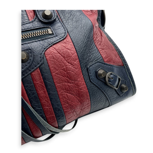City Top Handle Bag Small Blue in Distressed Leather, Gunmetal hardware