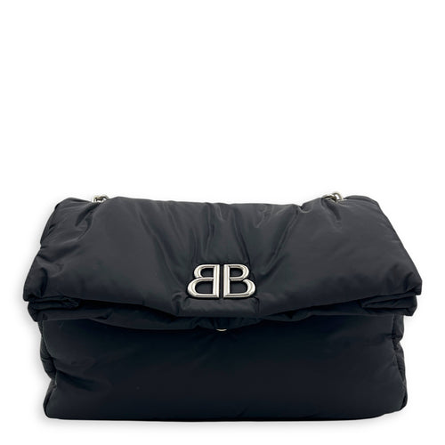 Monaco Shoulder Bag Black in Nylon, Silver hardware