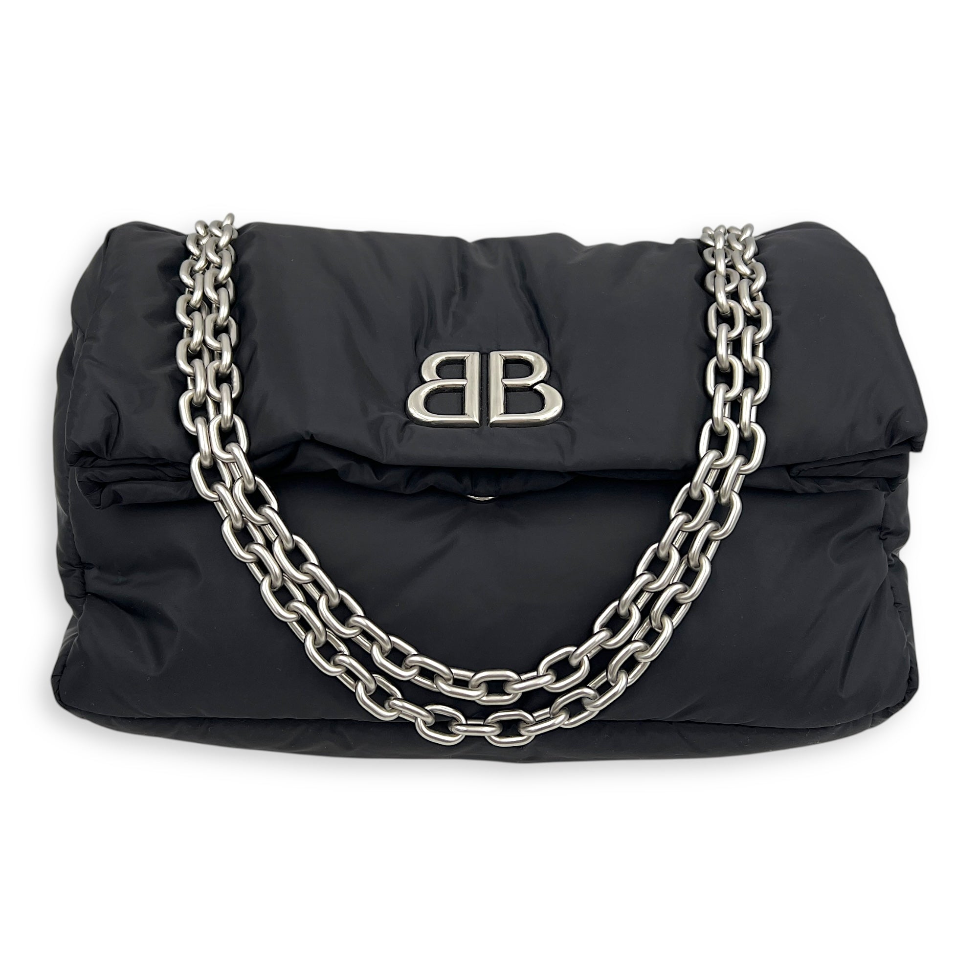 Monaco Shoulder Bag Black in Nylon, Silver hardware