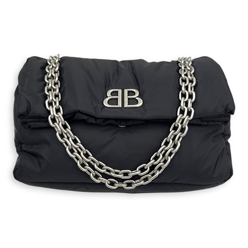 Monaco Shoulder Bag Black in Nylon, Silver hardware