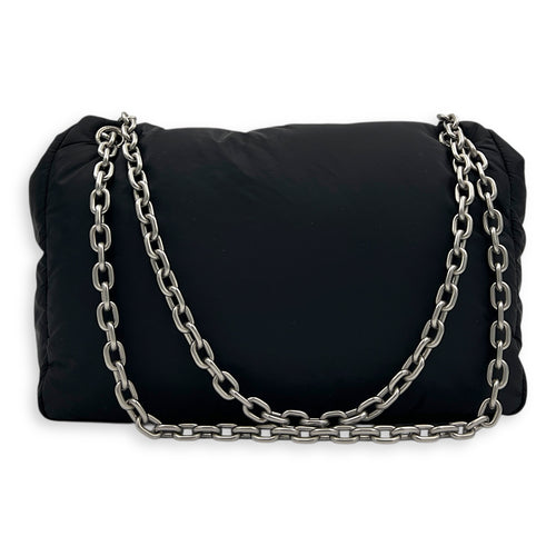 Monaco Shoulder Bag Black in Nylon, Silver hardware