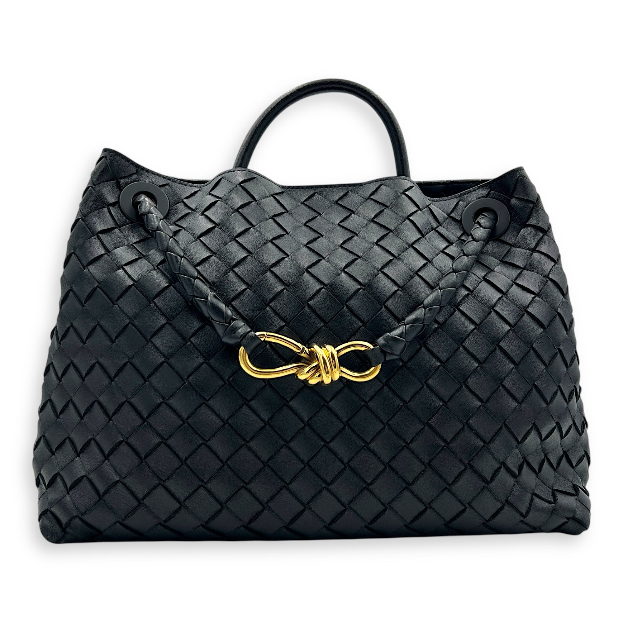 Andiamo Top Handle Bag Medium Black in Nappa Leather, Gold hardware