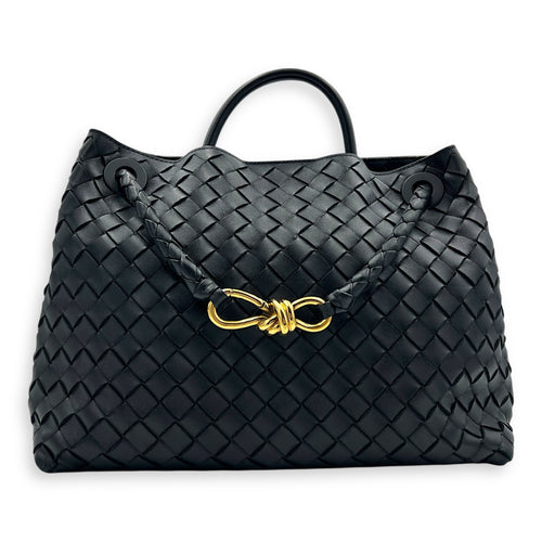 Andiamo Top Handle Bag Medium Black in Nappa Leather, Gold hardware