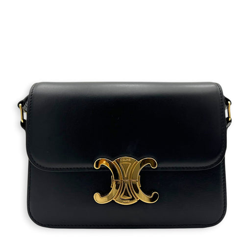 Triomphe Shoulder Bag Black in Calfskin, Gold hardware