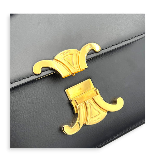 Triomphe Shoulder Bag Black in Calfskin, Gold hardware