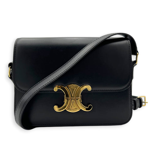 Triomphe Shoulder Bag Black in Calfskin, Gold hardware