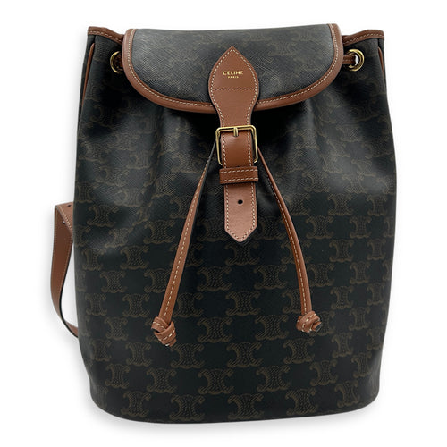 Folco Backpack Brown in Monogram Coated Canvas, Gold hardware