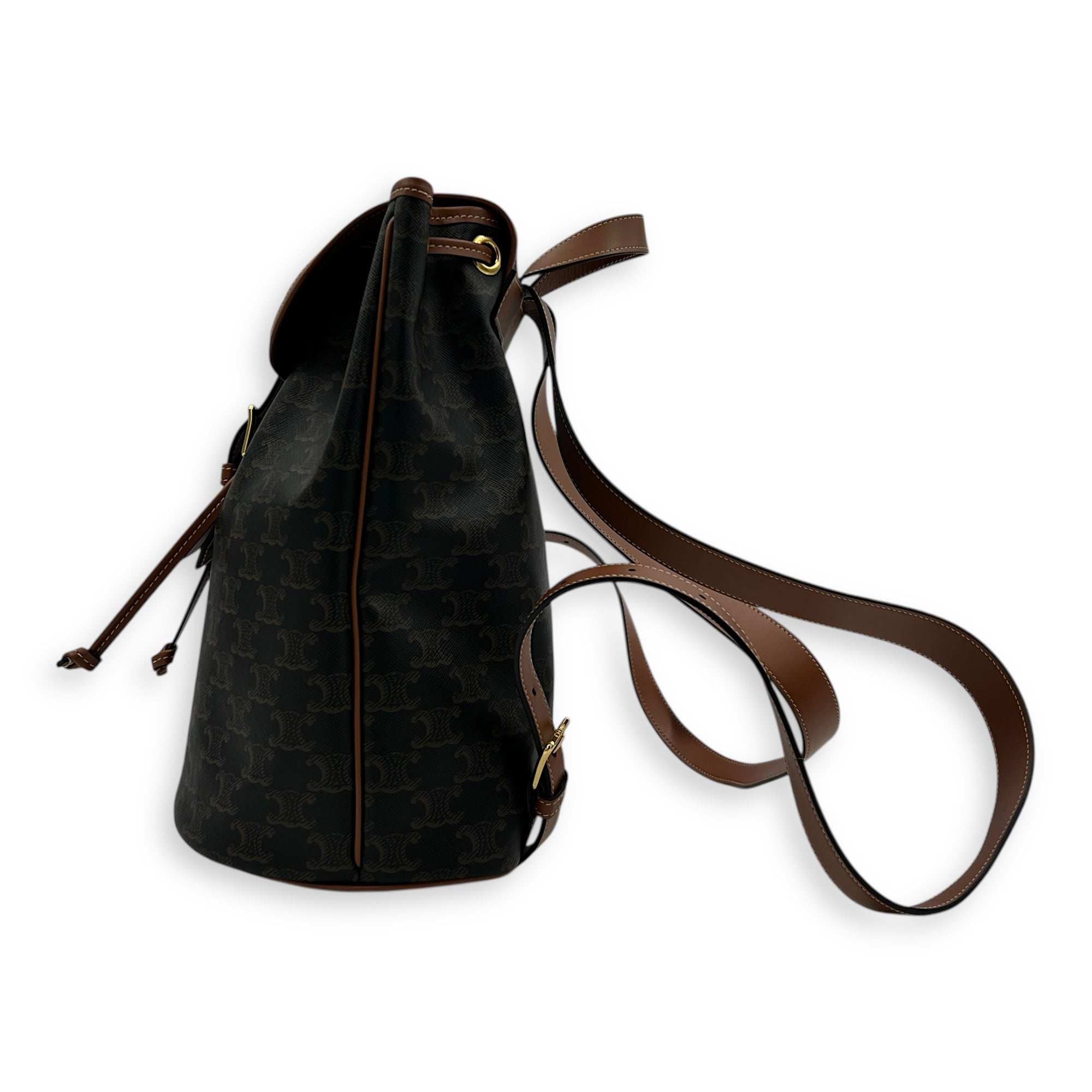 Folco Backpack Brown in Monogram Coated Canvas, Gold hardware