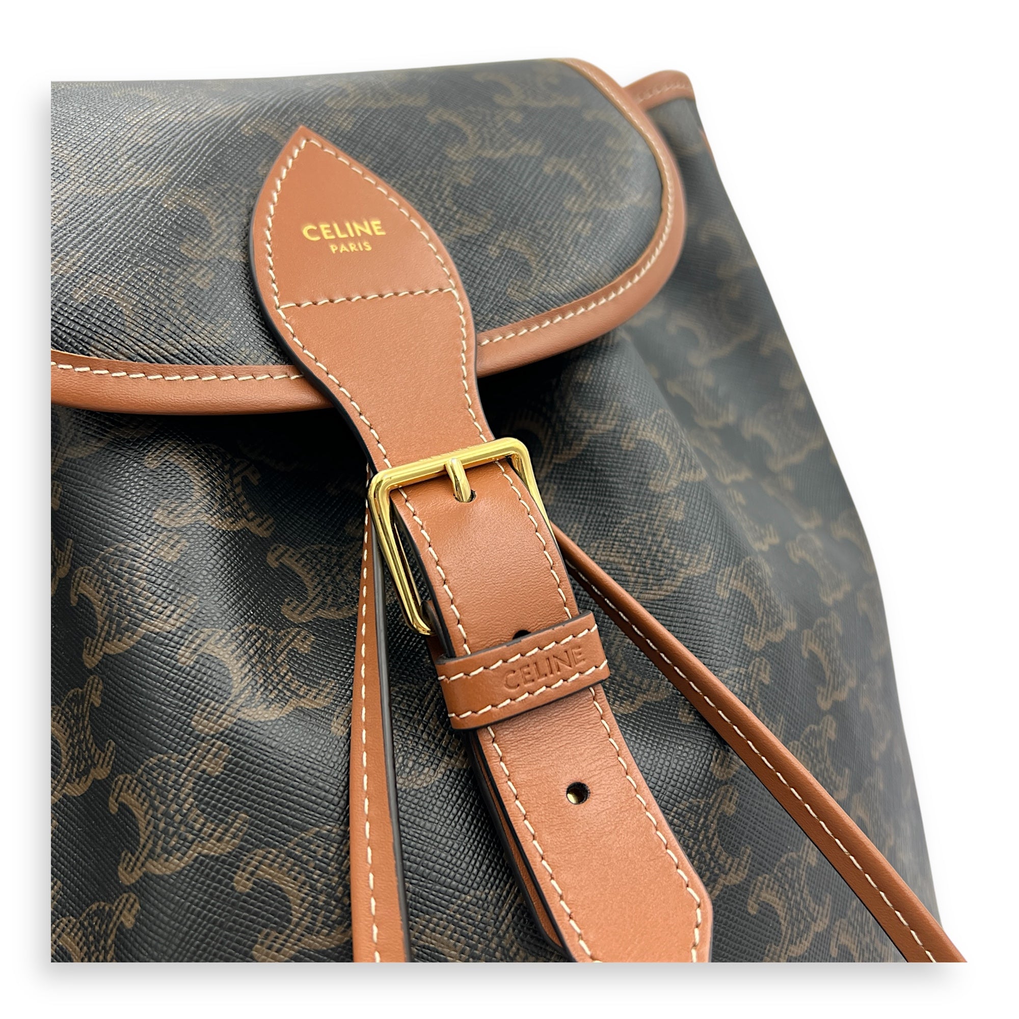 Folco Backpack Brown in Monogram Coated Canvas, Gold hardware