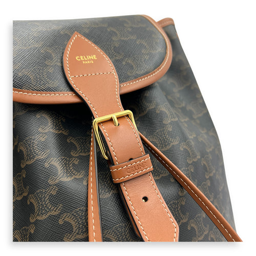 Folco Backpack Brown in Monogram Coated Canvas, Gold hardware