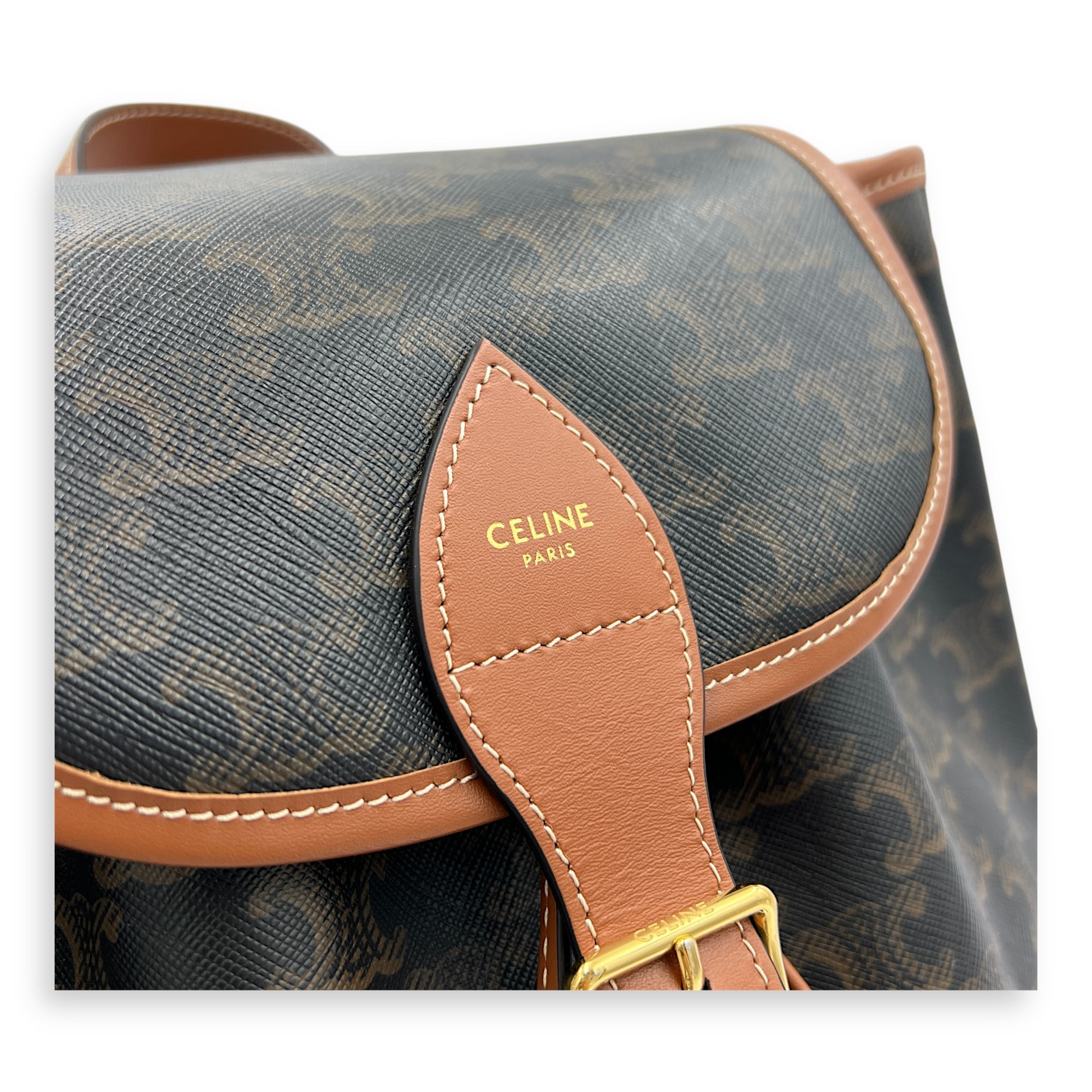 Folco Backpack Brown in Monogram Coated Canvas, Gold hardware