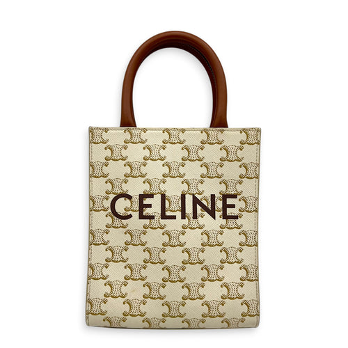 Cabas Vertical Top Handle Bag White in Coated Canvas, Gold hardware