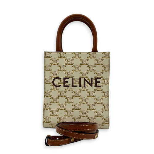 Cabas Vertical Top Handle Bag White in Coated Canvas, Gold hardware