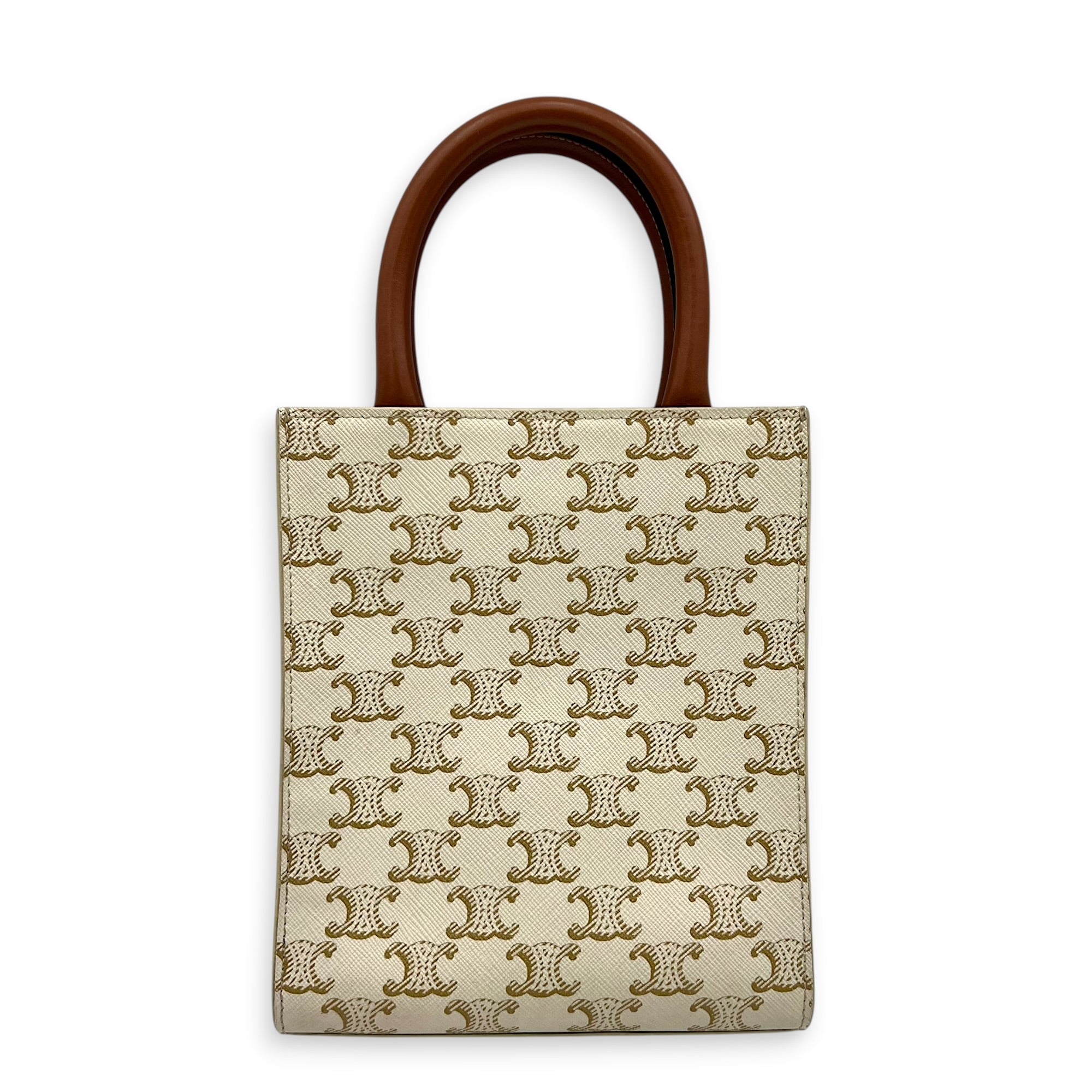 Cabas Vertical Top Handle Bag White in Coated Canvas, Gold hardware