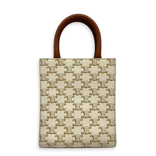 Cabas Vertical Top Handle Bag White in Coated Canvas, Gold hardware