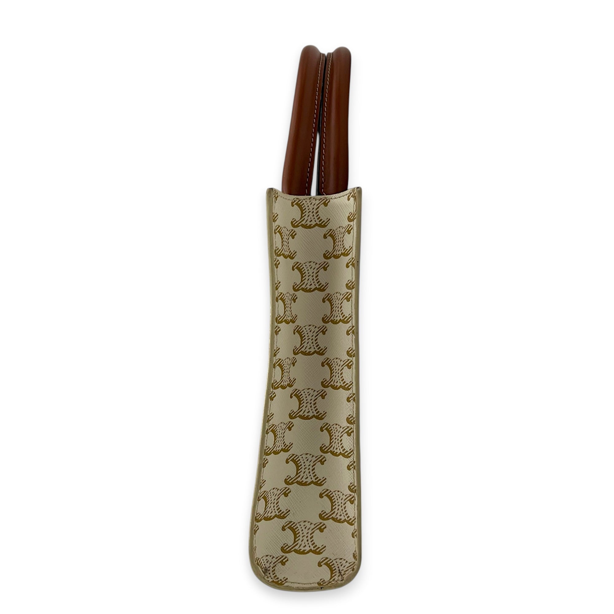 Cabas Vertical Top Handle Bag White in Coated Canvas, Gold hardware