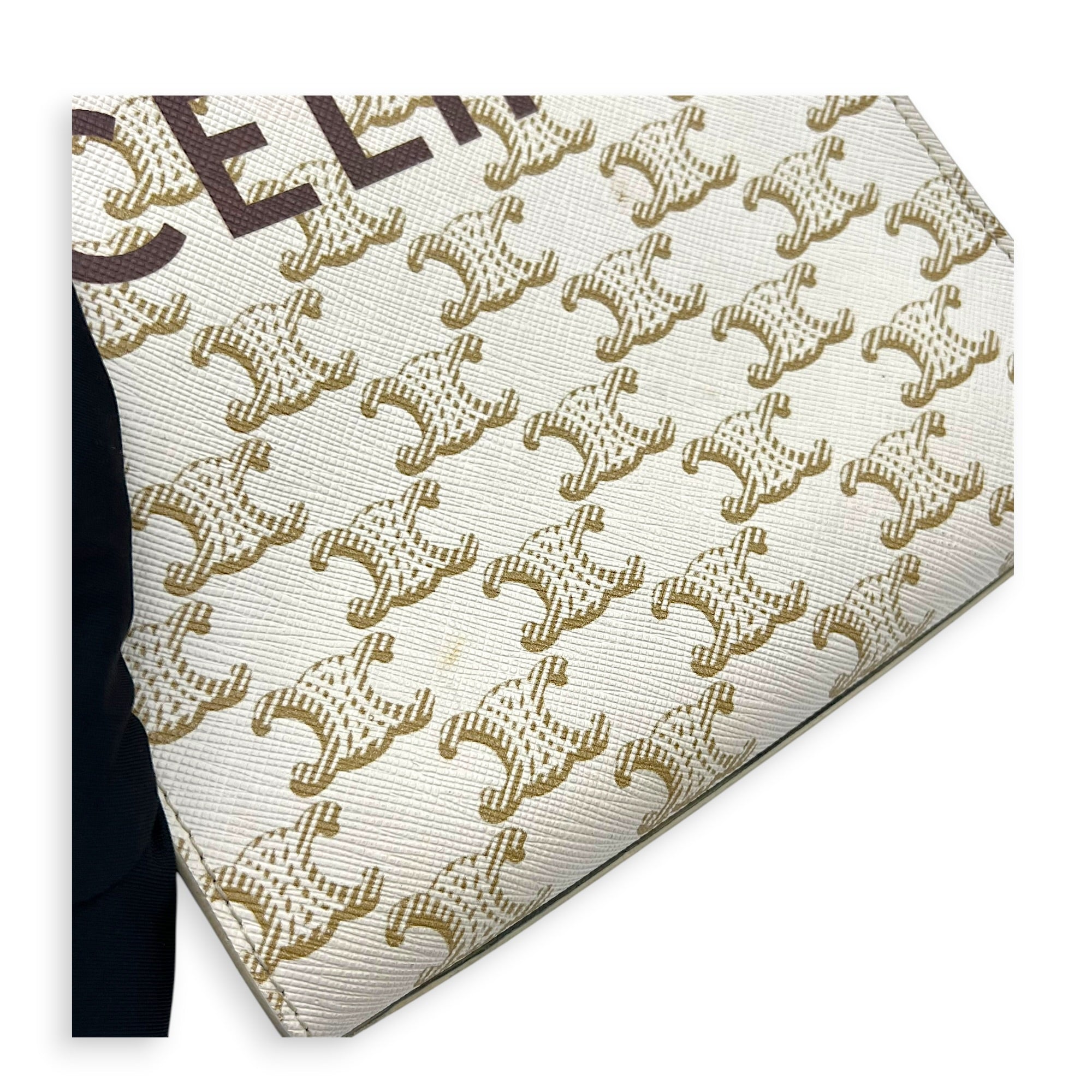 Cabas Vertical Top Handle Bag White in Coated Canvas, Gold hardware