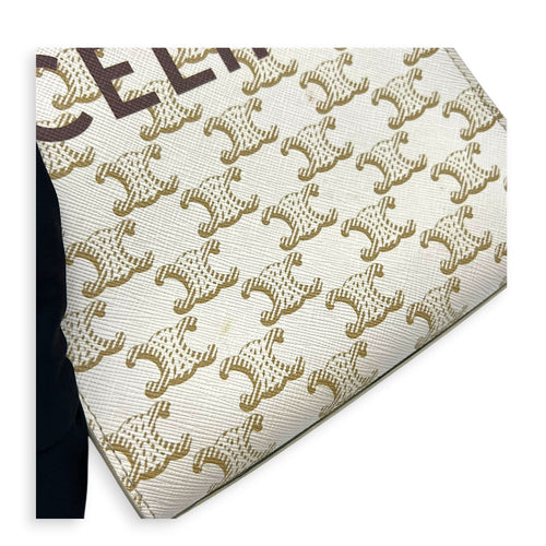 Cabas Vertical Top Handle Bag White in Coated Canvas, Gold hardware