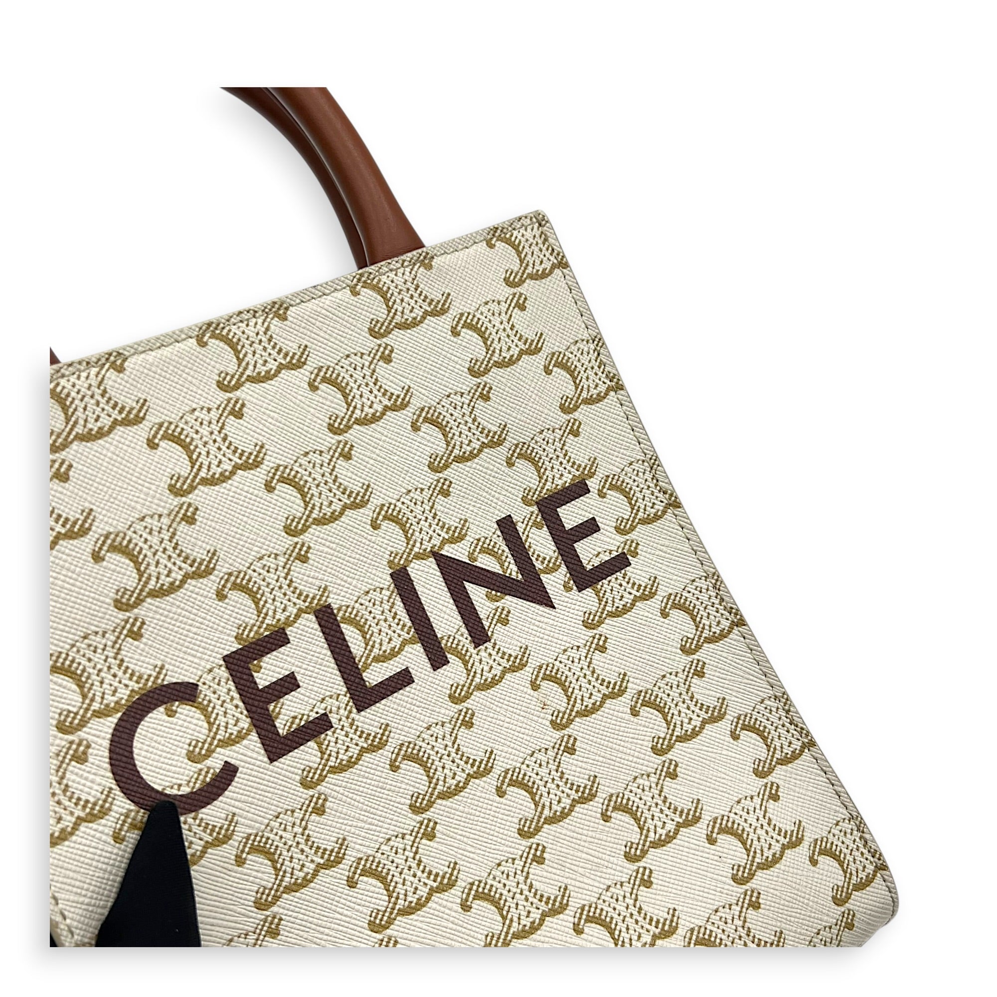 Cabas Vertical Top Handle Bag White in Coated Canvas, Gold hardware