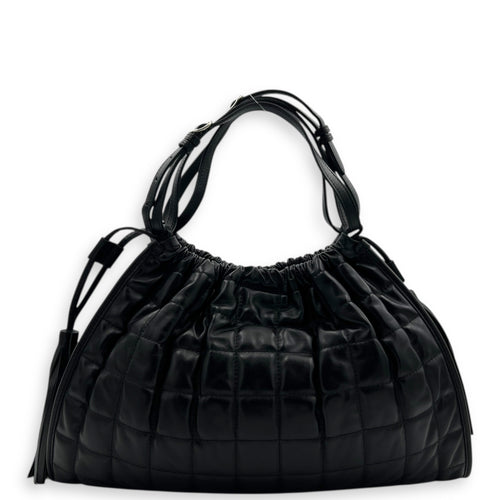 Deco Tote Bag Black in Calfskin, Silver hardware