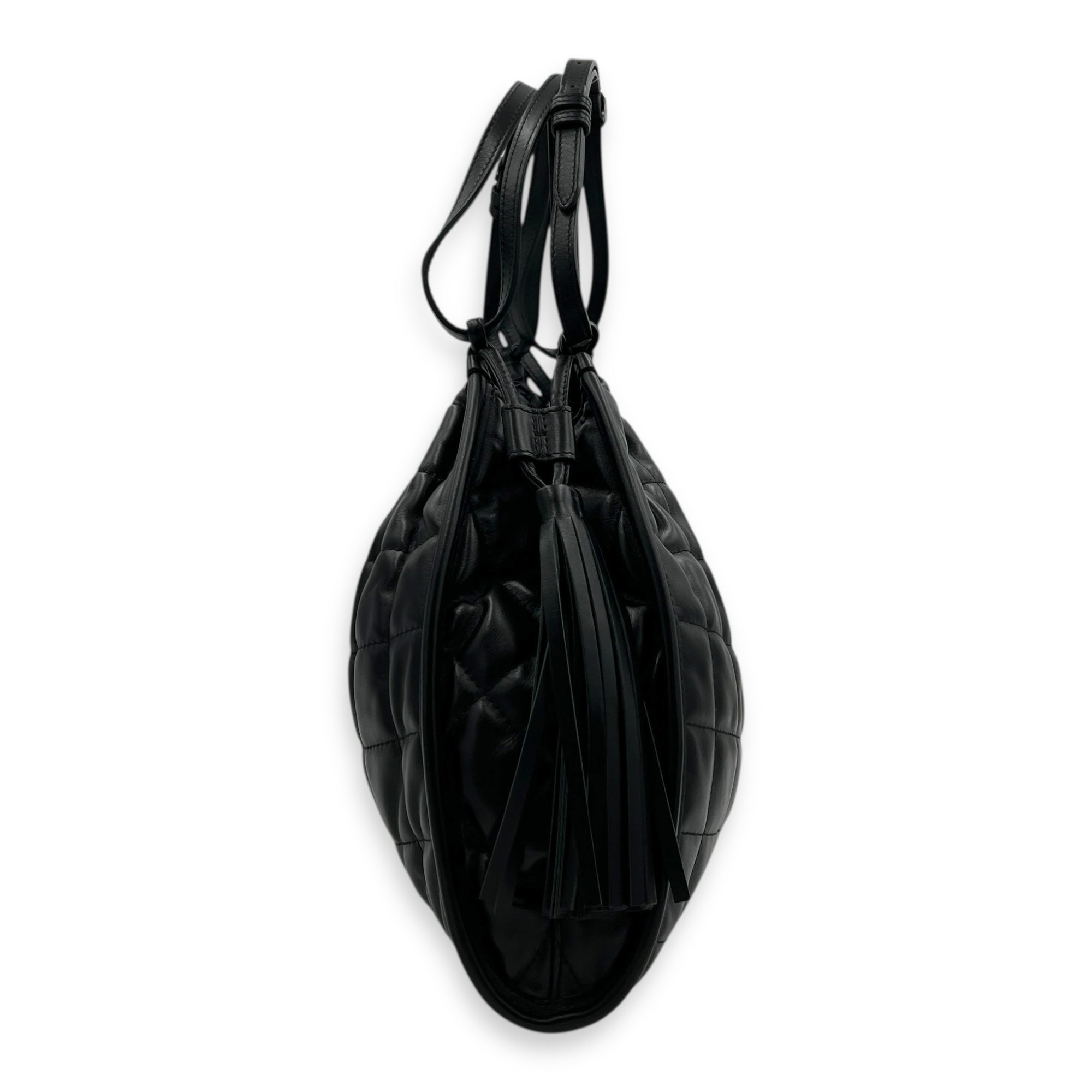 Deco Tote Bag Black in Calfskin, Silver hardware