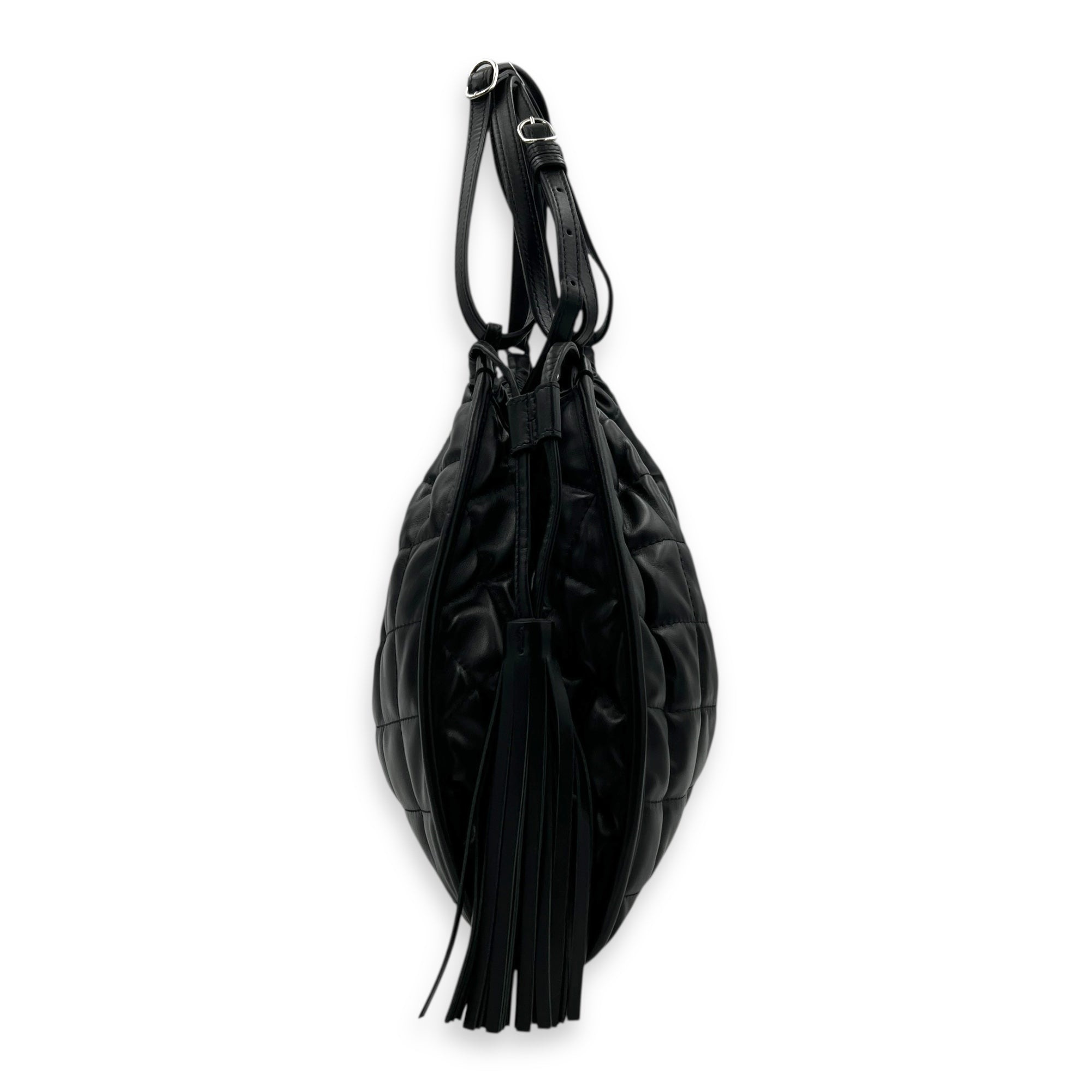 Deco Tote Bag Black in Calfskin, Silver hardware