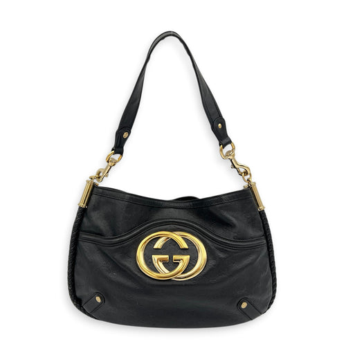 Britt Shoulder Bag Black in Calfskin, Gold hardware