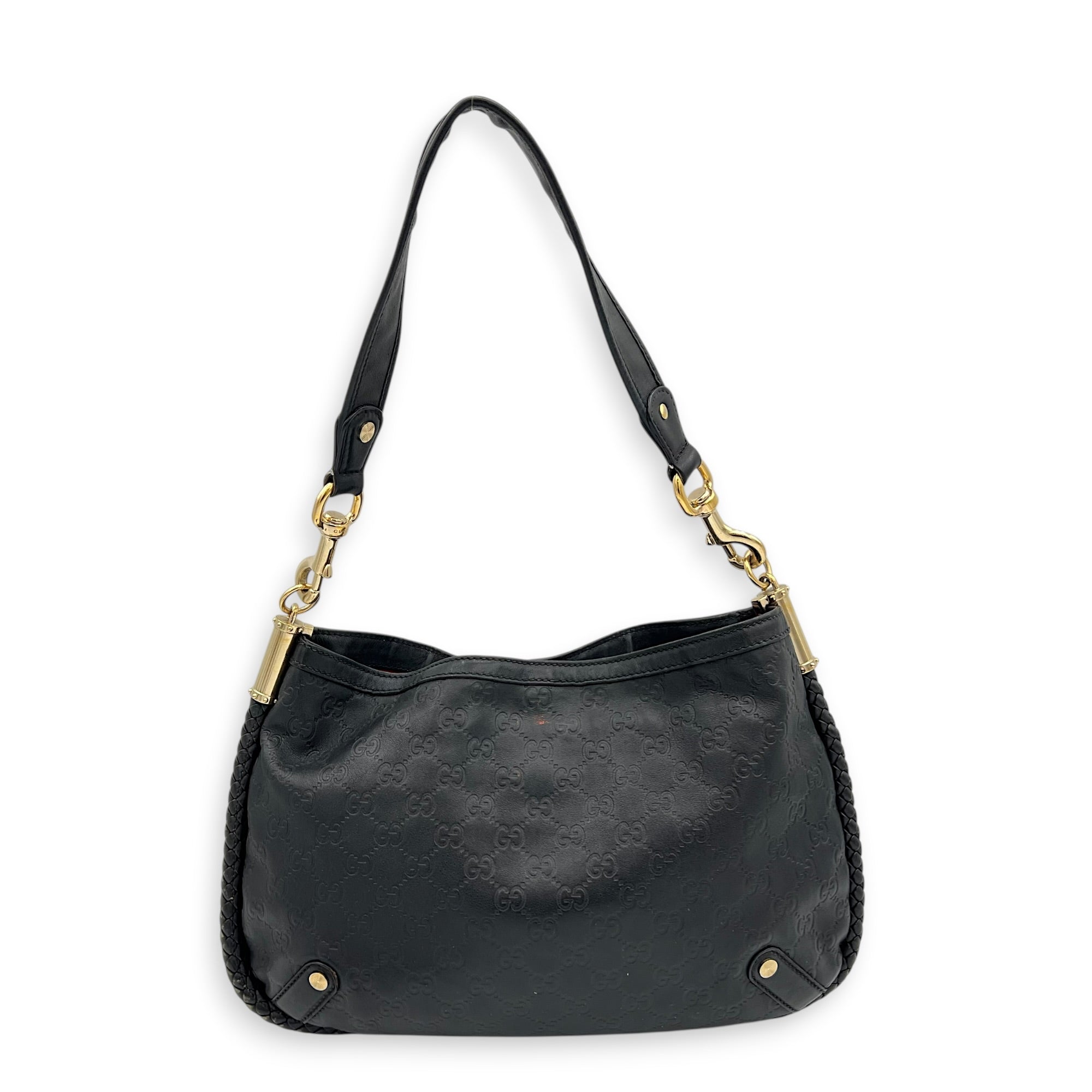 Britt Shoulder Bag Black in Calfskin, Gold hardware