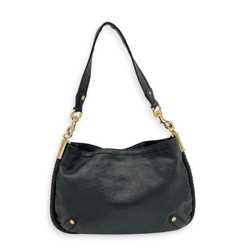 Britt Shoulder Bag Black in Calfskin, Gold hardware