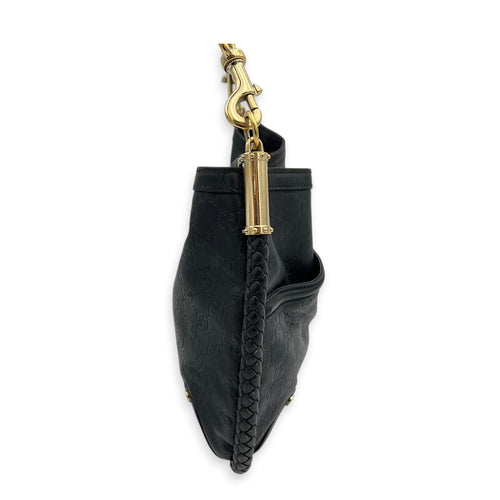 Britt Shoulder Bag Black in Calfskin, Gold hardware