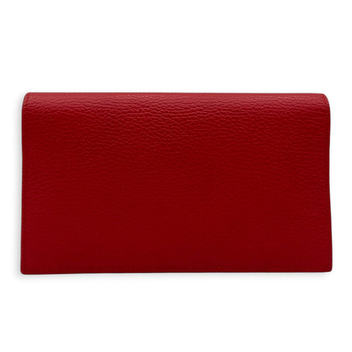 Logo Wallet On Chain Red in Calfskin, Gold hardware