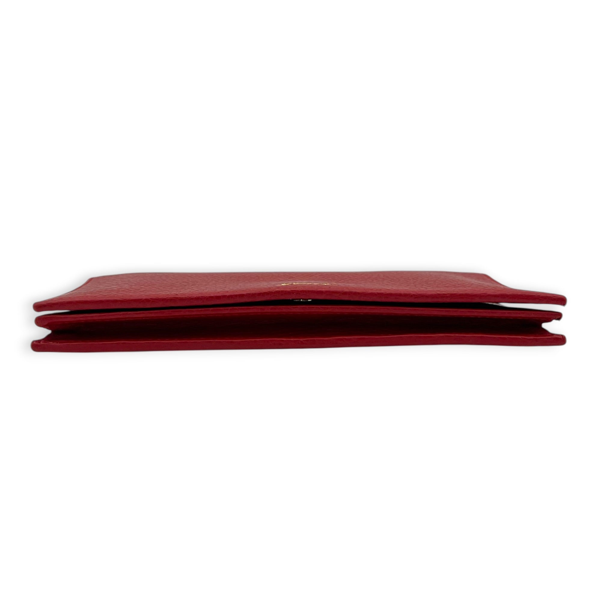 Logo Wallet On Chain Red in Calfskin, Gold hardware