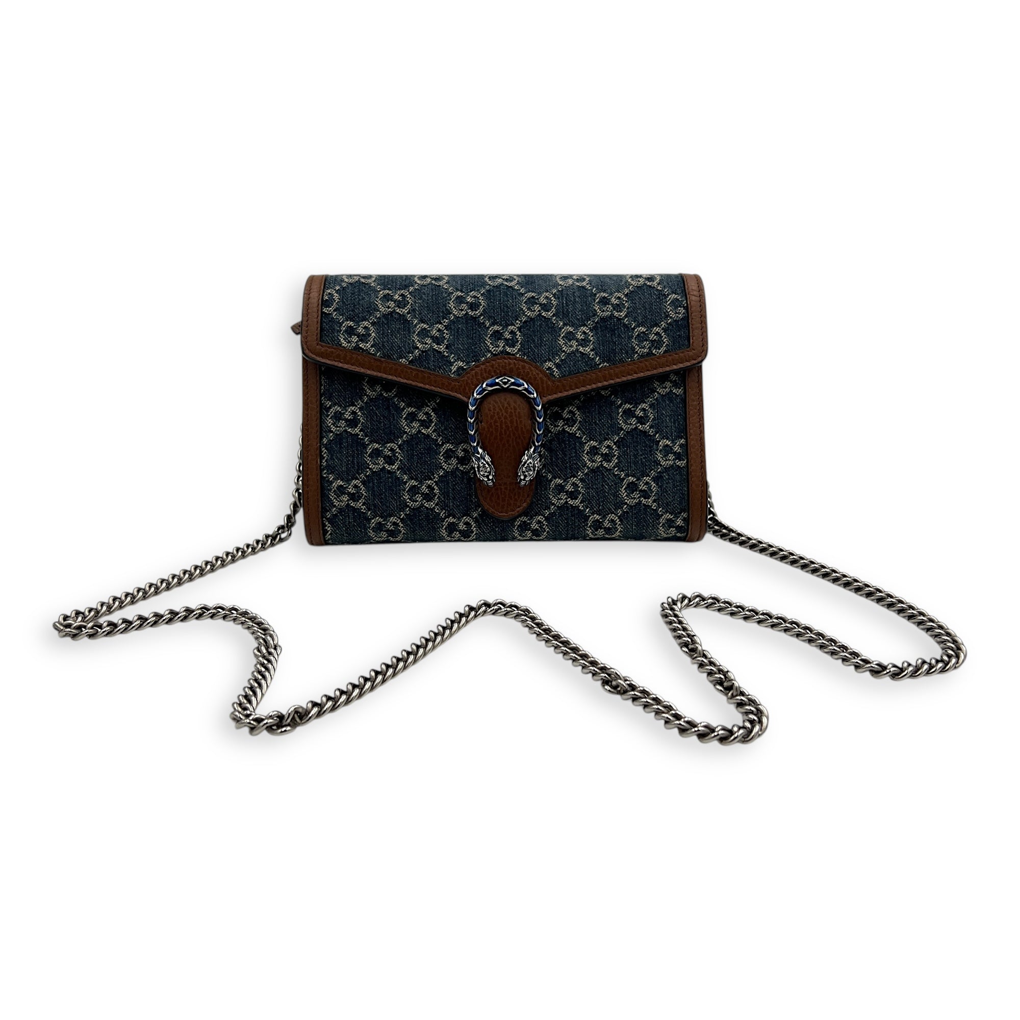 Dionysus Wallet On Chain Blue in Denim, Silver hardware