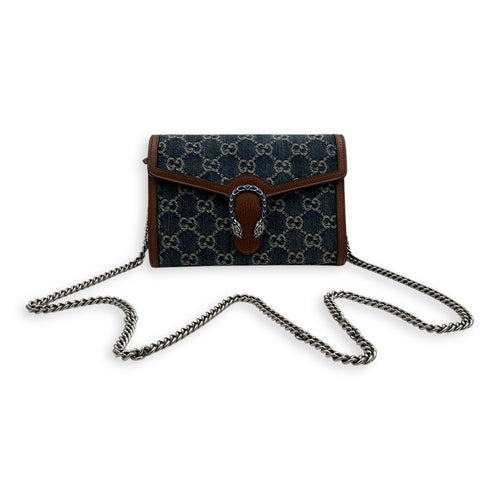 Dionysus Wallet On Chain Blue in Denim, Silver hardware
