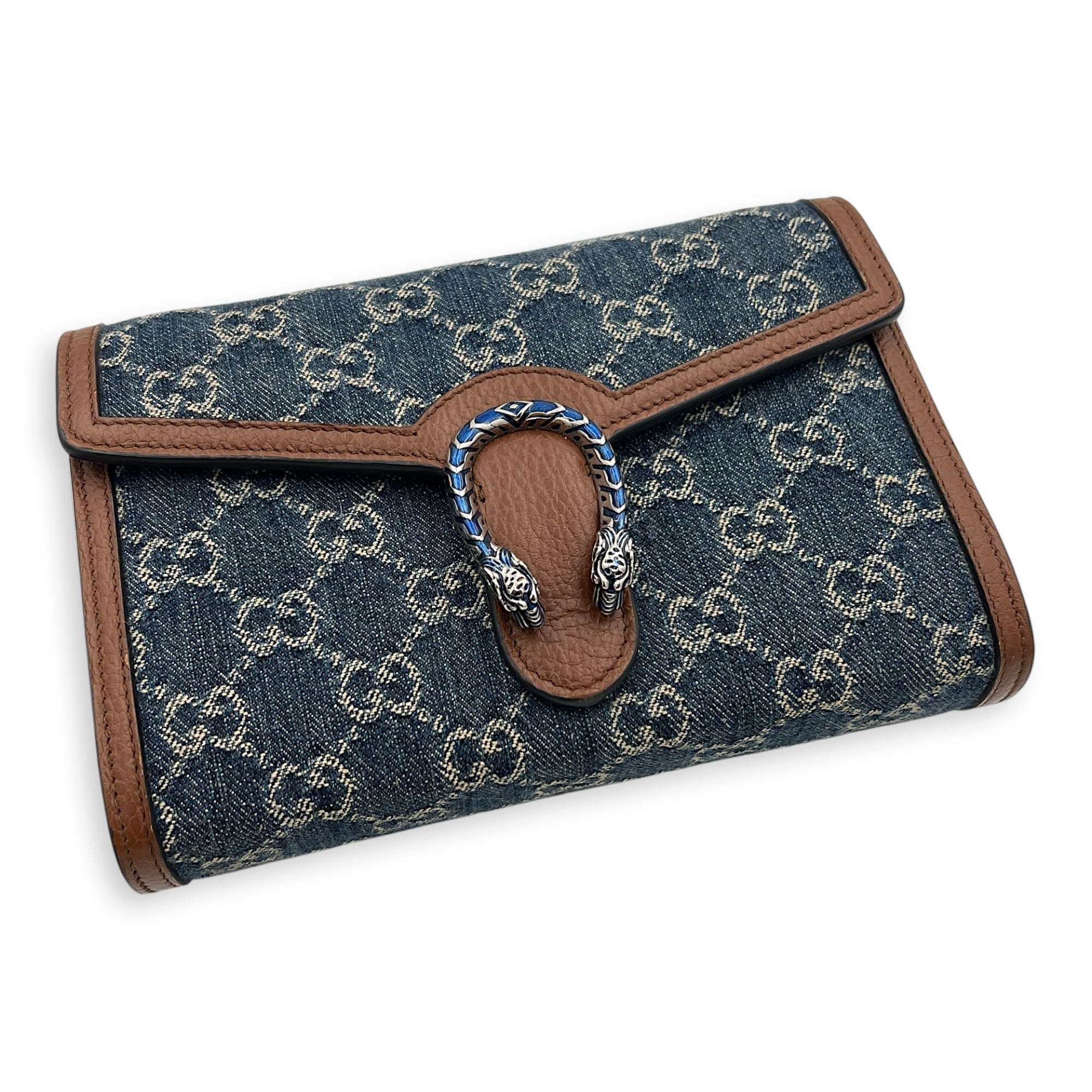 Dionysus Wallet On Chain Blue in Denim, Silver hardware