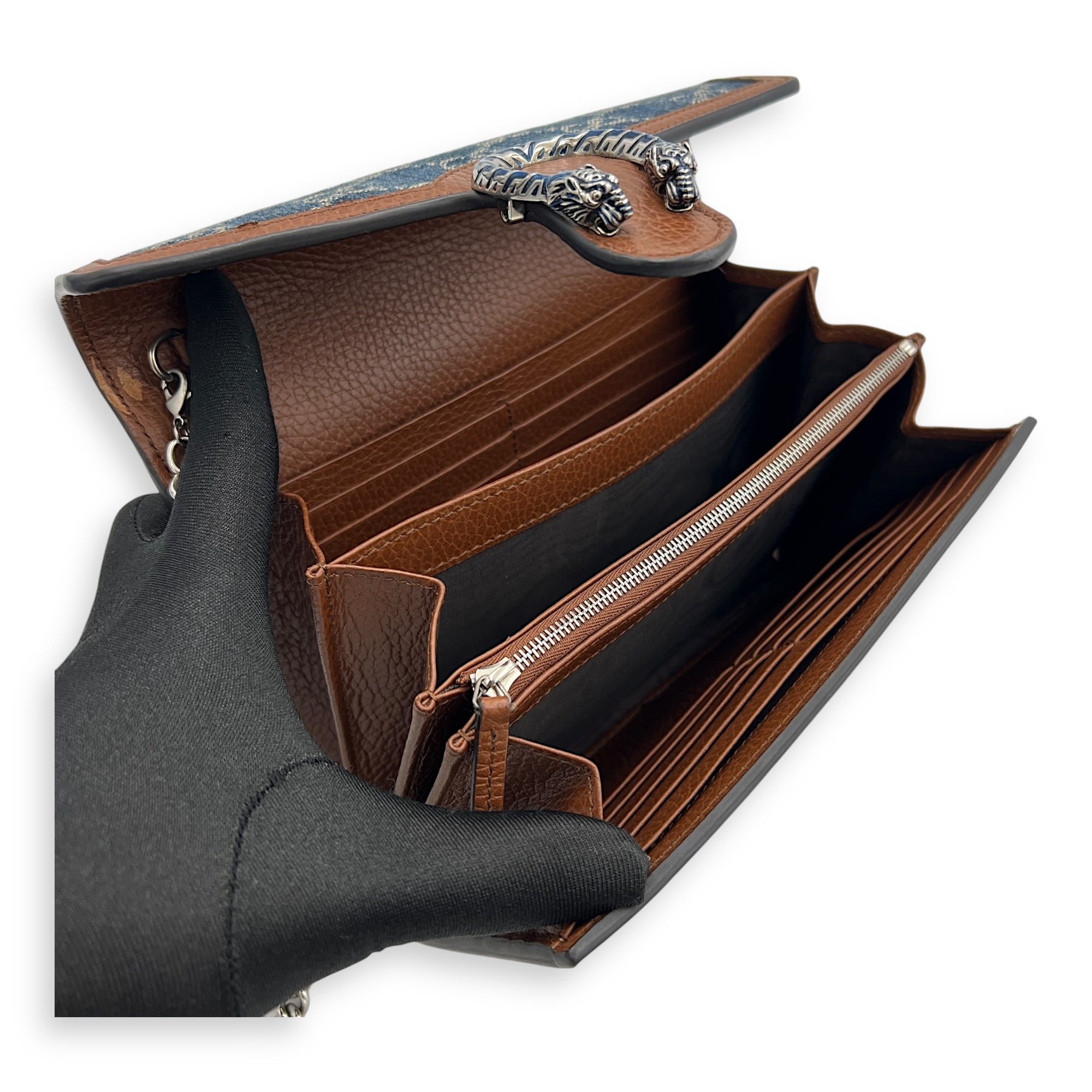 Dionysus Wallet On Chain Blue in Denim, Silver hardware