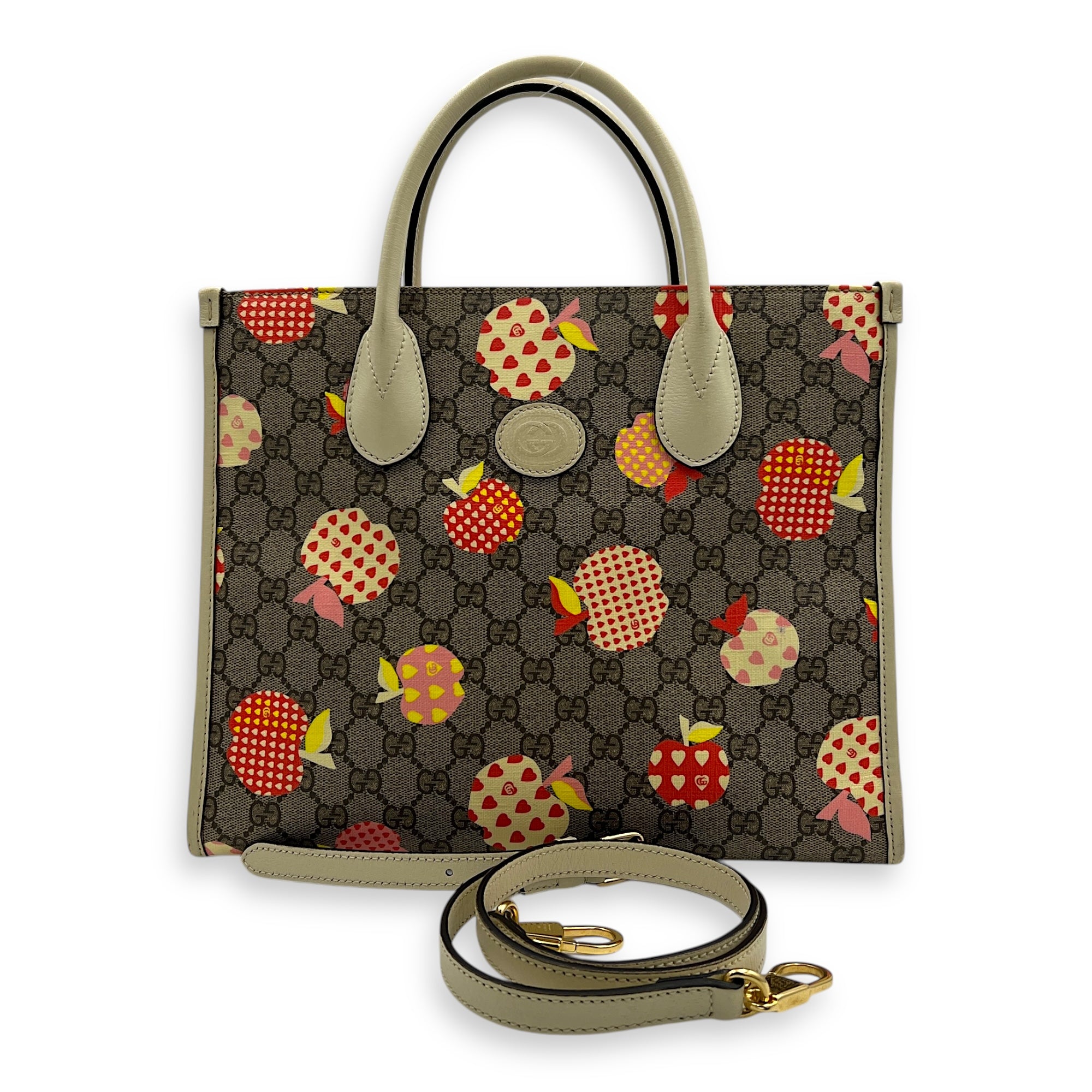 GG Interlocking Apple Tote Bag Multi-colour in Coated Canvas, Gold hardware