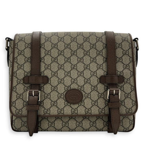 GG Supreme Messenger Brown in Coated Canvas, Silver hardware