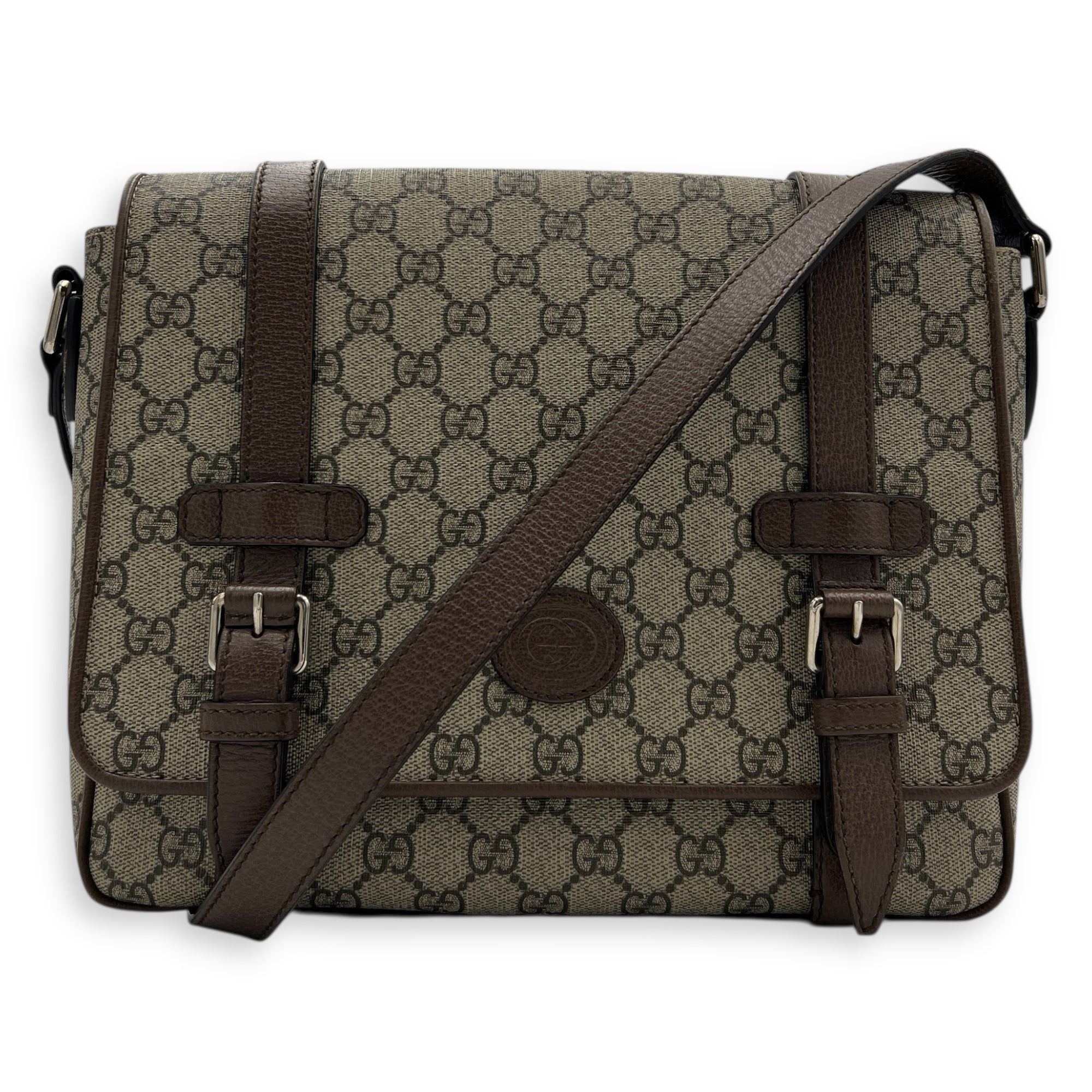 GG Supreme Messenger Brown in Coated Canvas, Silver hardware