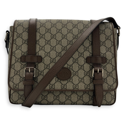 GG Supreme Messenger Brown in Coated Canvas, Silver hardware