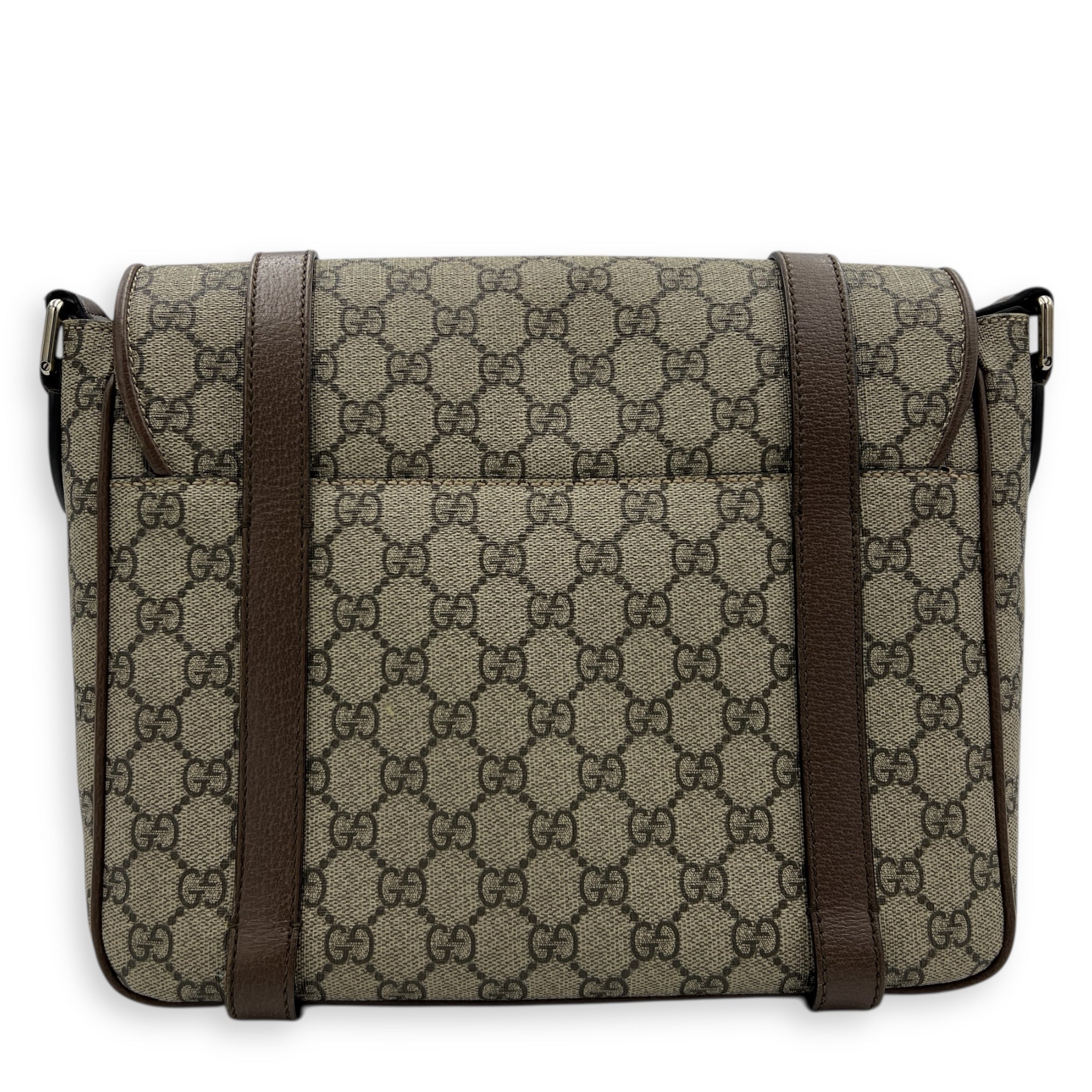 GG Supreme Messenger Brown in Coated Canvas, Silver hardware