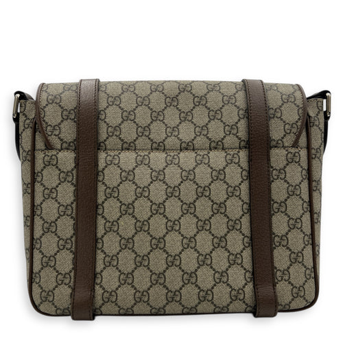 GG Supreme Messenger Brown in Coated Canvas, Silver hardware