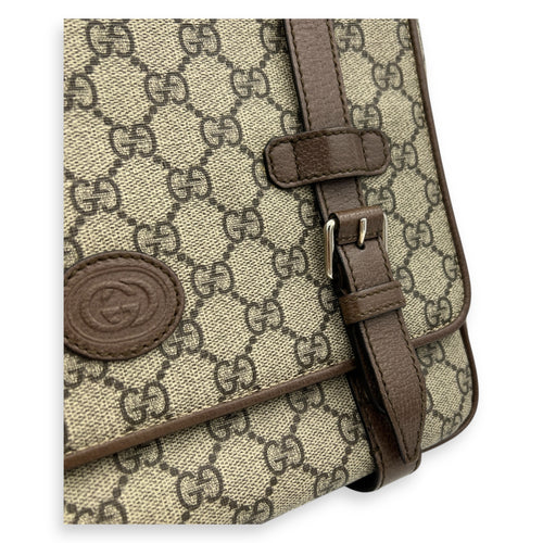 GG Supreme Messenger Brown in Coated Canvas, Silver hardware