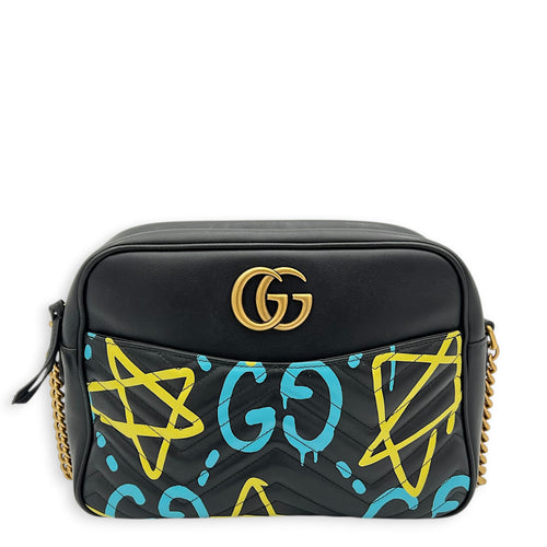 GG Marmont Shoulder Bag Black in Calfskin, Gold hardware