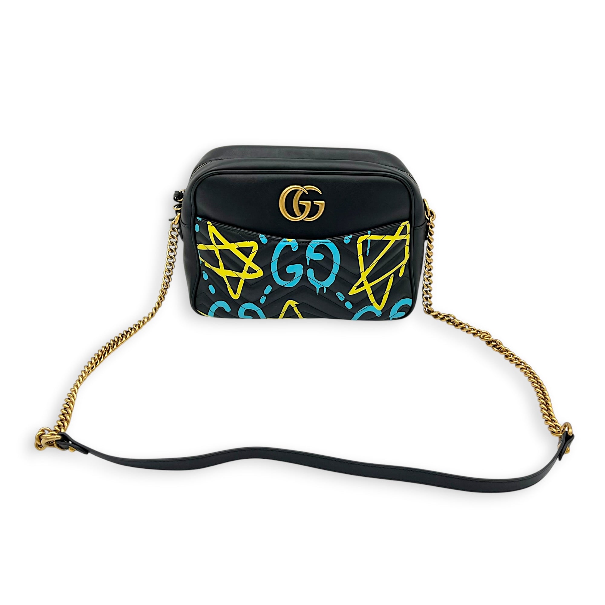 GG Marmont Shoulder Bag Black in Calfskin, Gold hardware