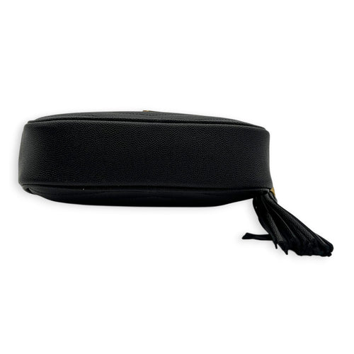 Lou Camera Chain Shoulder Bag Black in Grained Leather, Gold hardware