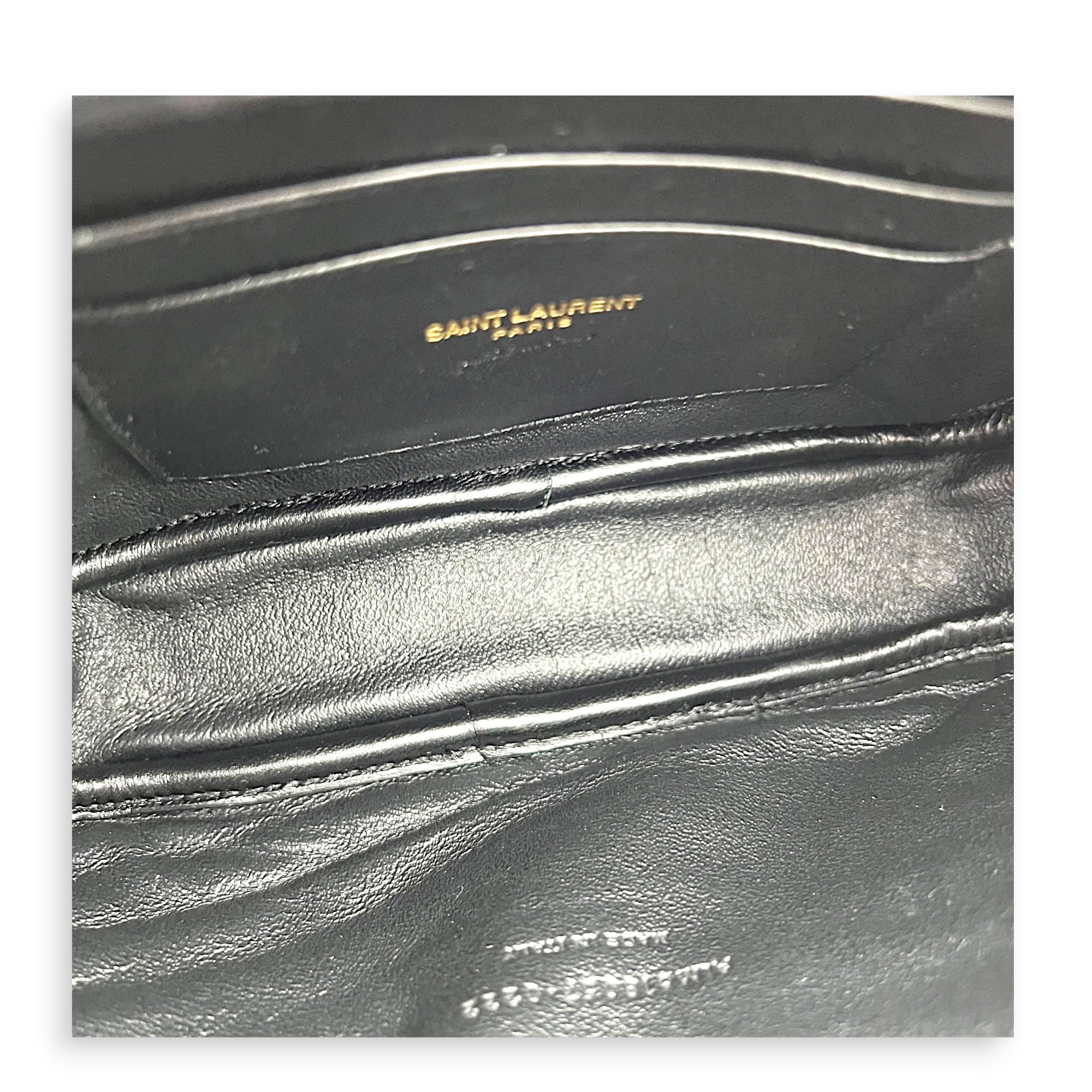 Lou Camera Chain Shoulder Bag Black in Grained Leather, Gold hardware