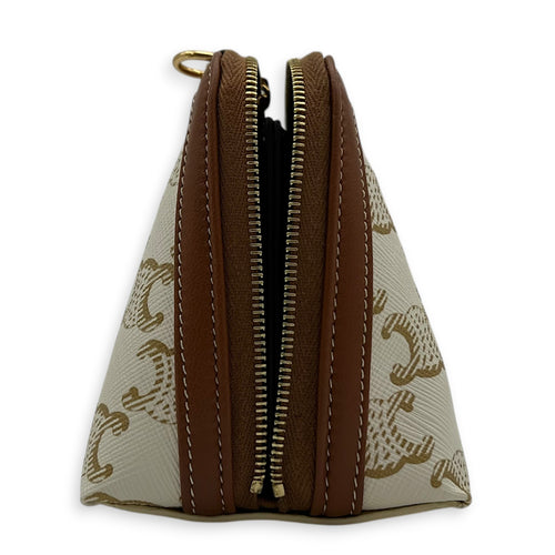 Triomphe Clutch on Chain Shoulder Bag White in Coated Canvas, Gold hardware