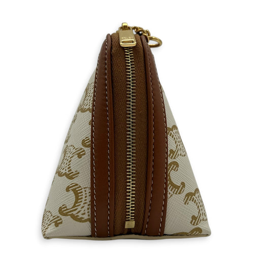 Triomphe Clutch on Chain Shoulder Bag White in Coated Canvas, Gold hardware